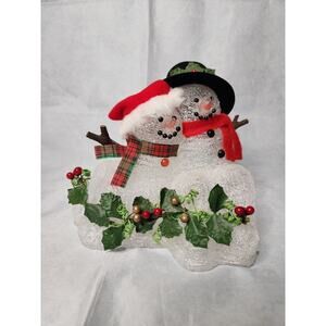 Vintage Light Up Snowman Couple Christmas Holiday Decor Santa Hat Mistletoe